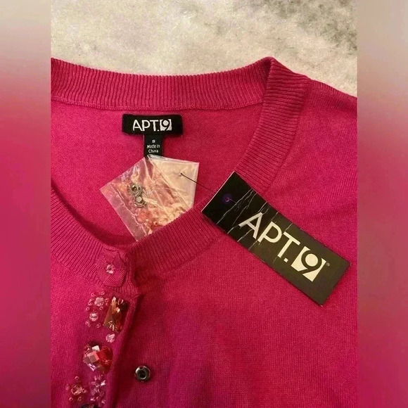 NWT Apt. 9 Pink Embroidered Beaded Bedazzled Button Front Cardigan Size Small - Picture 8 of 10